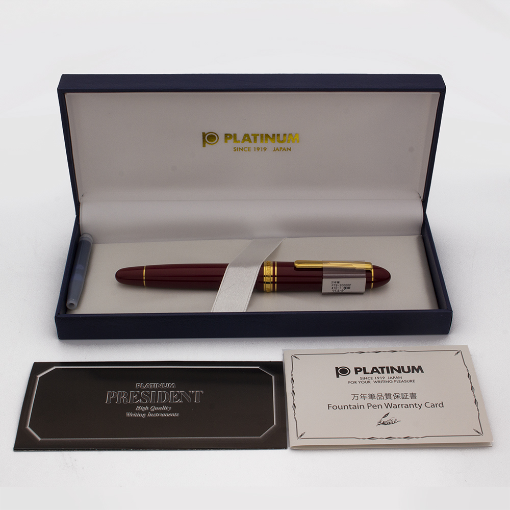 Platinum President Fountain Pen - Black w Gold Trim, Various